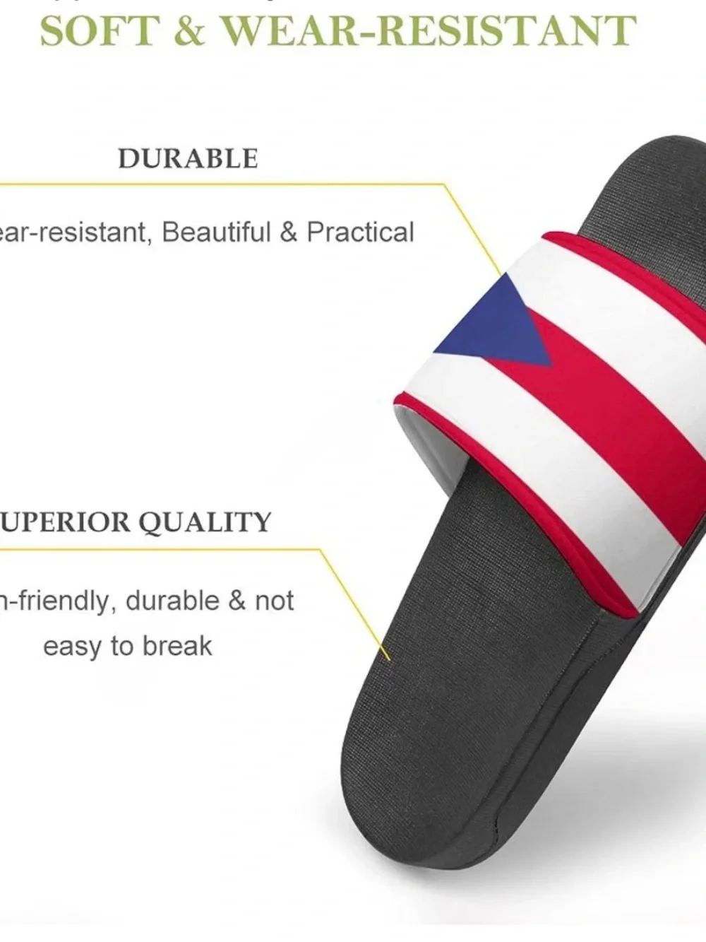 El Jefe L/XL Slide Sandals - Puerto Rican Flag Red, White & Blue